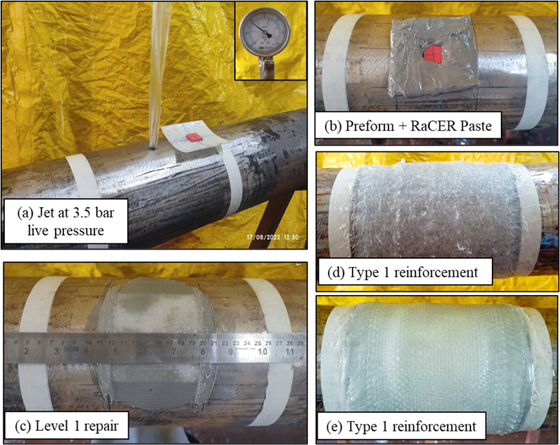 Composite repair process for leaking pipeline defects